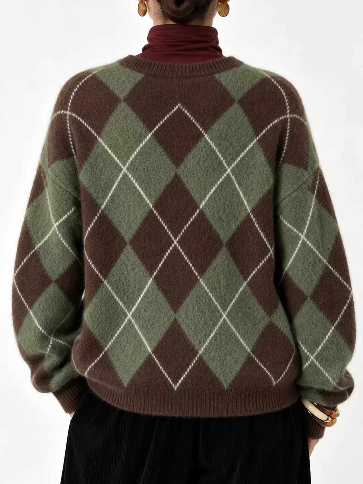 Argyle fuzzy knit sweater, women's relaxed fit - view 24