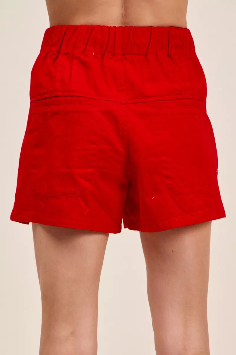 SO ME Denim Pintucked Buttoned Shorts With Waist Tie - high-waist denim shorts, view 3