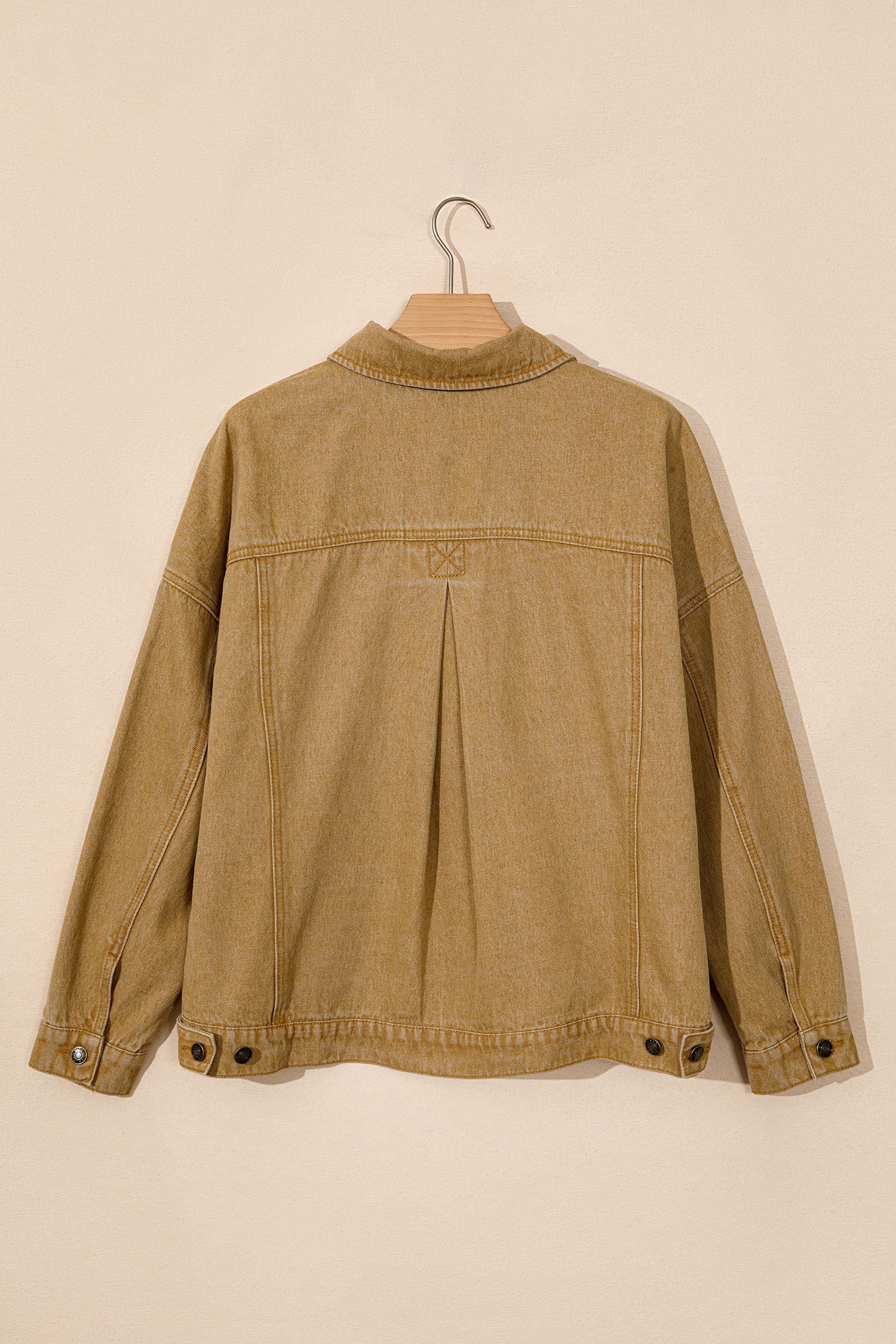 Denim Buttoned Collar Jacket in honey gold, close-up