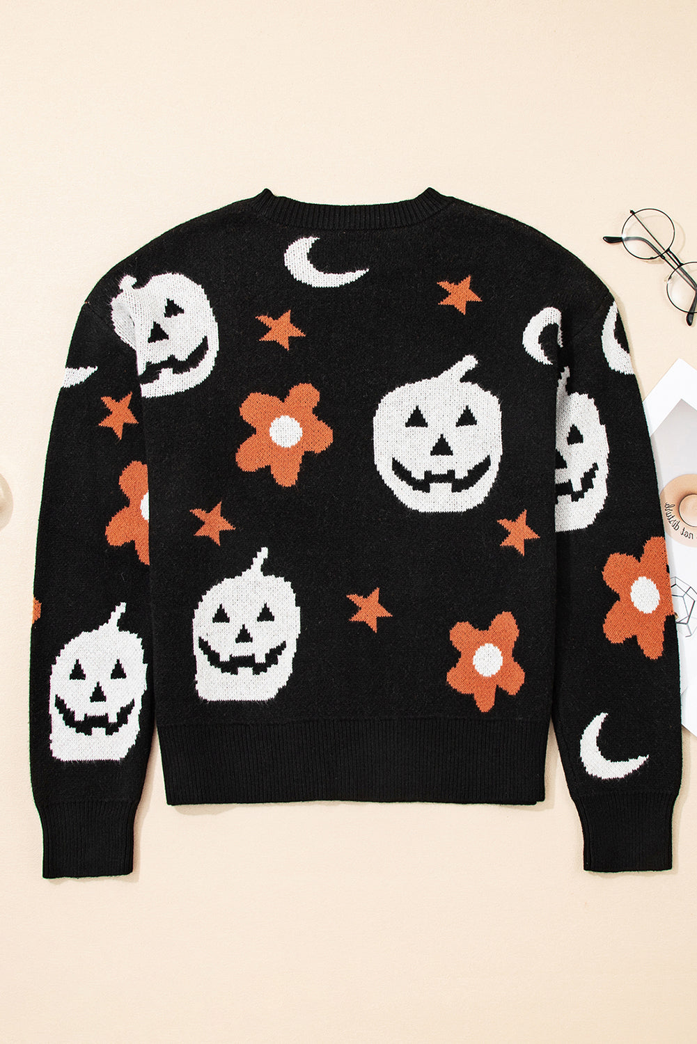 Halloween Mythical Night Drop Shoulder Sweater in Black, styled view
