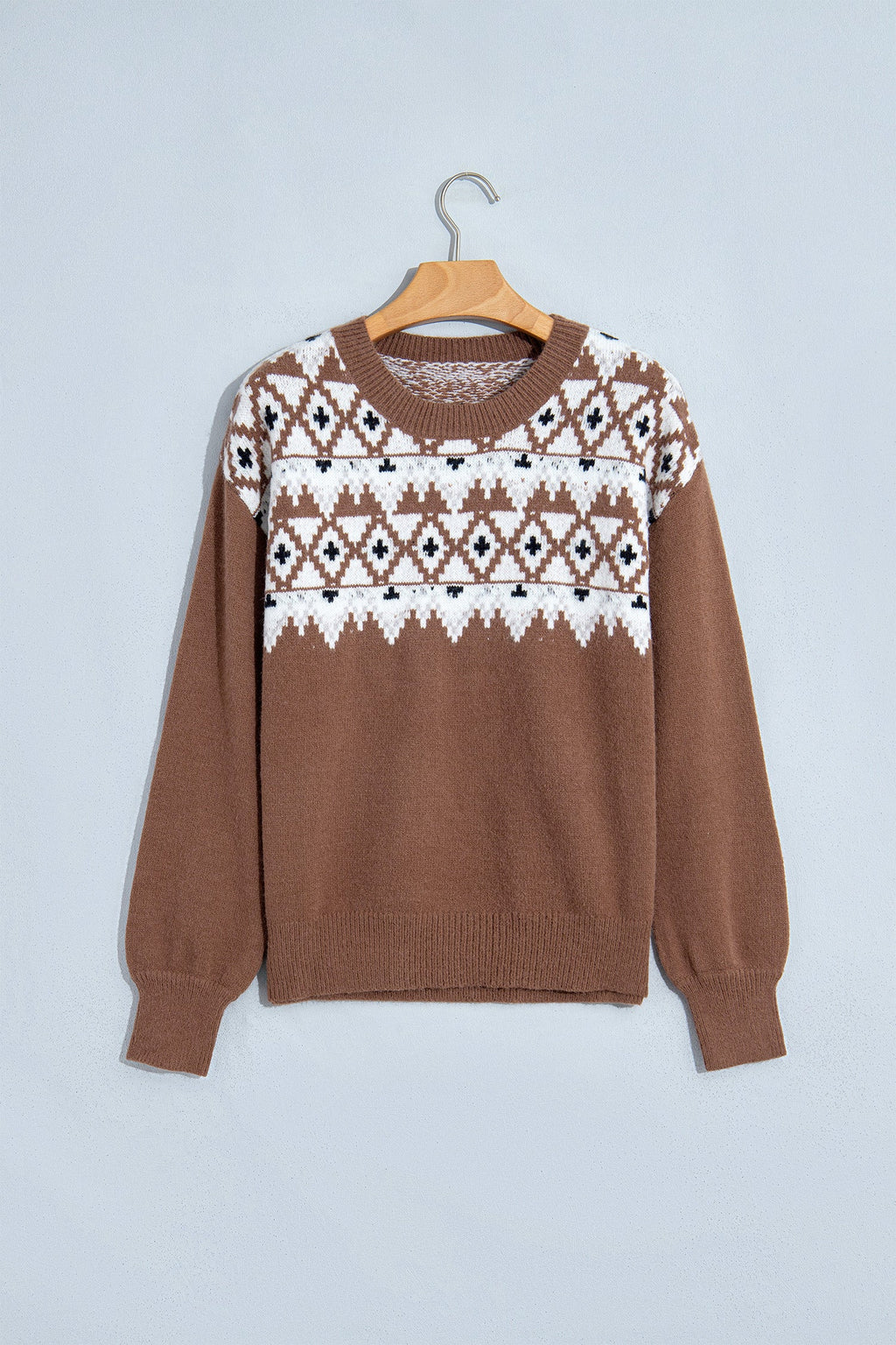Geometric Fair Isle Drop Shoulder Pullover Sweater - detail view