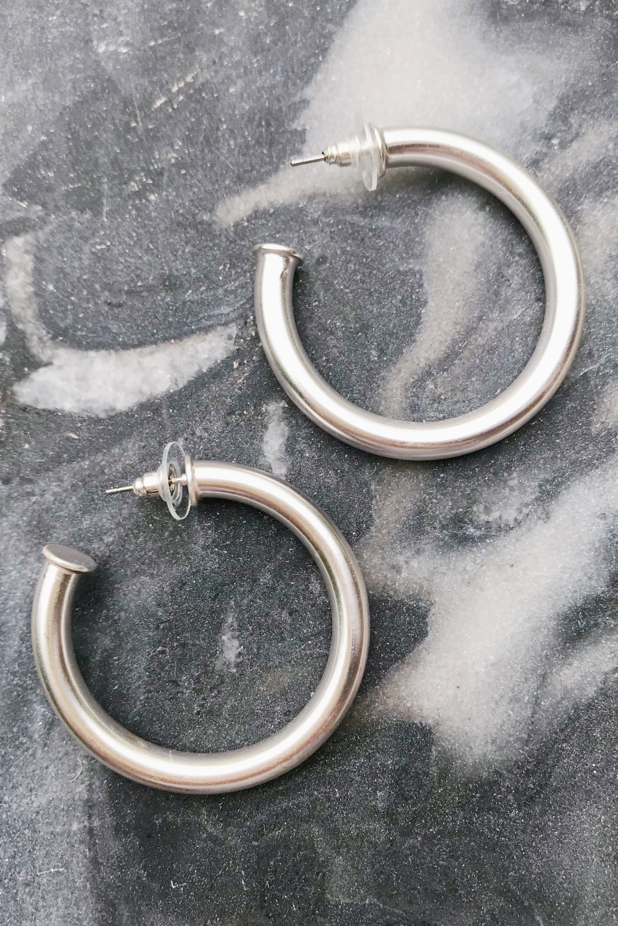 Upper Class Taste Hoop Earrings Small Silver - matte silver tube hoop earrings