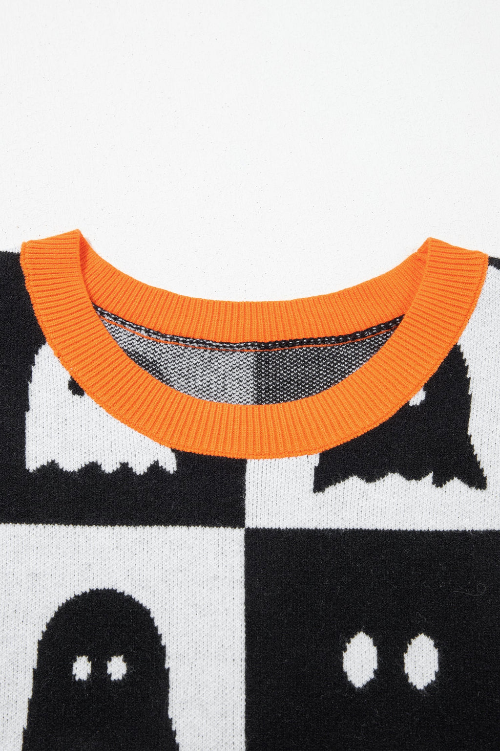 Halloween Ghost Checker Short Sleeve Knit Top in White, back view