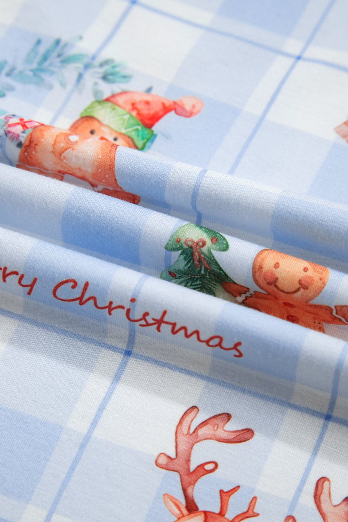 Christmas Plaid Ruffle Pajama Set in sky blue, alternate view