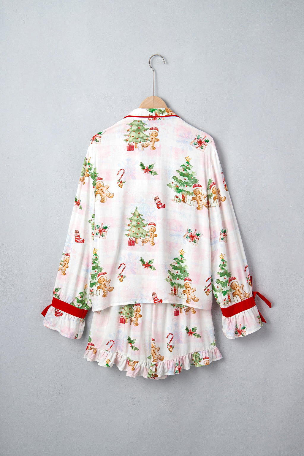 Christmas Bow Tie Pajama Set in pink, side view