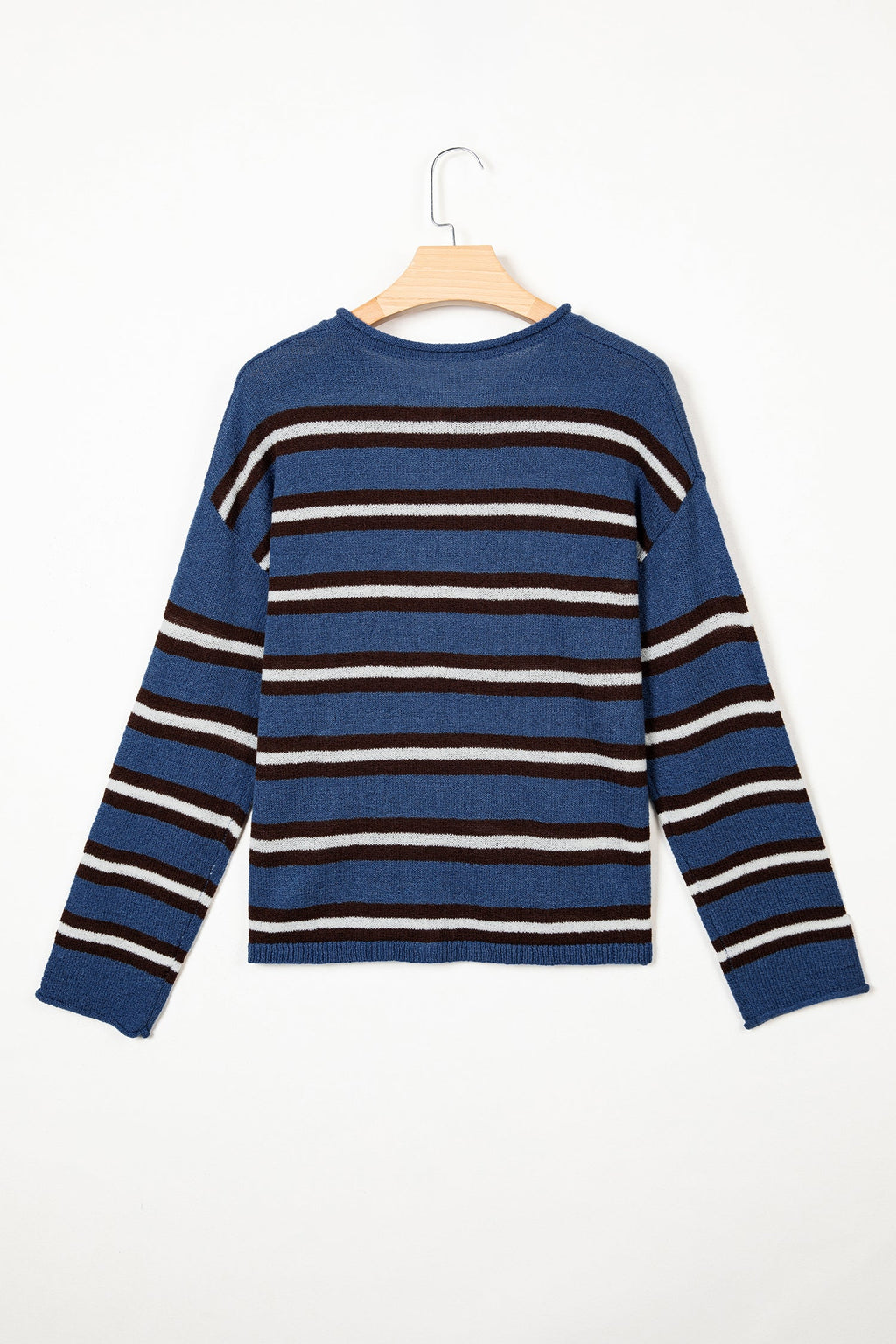 Stripe Drop Shoulder Buttoned Knit Cardigan in pink stripe, side view