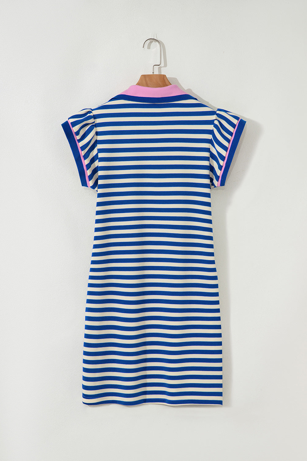 Stripe Flutter Sleeve Contrast Collar Mini Dress in Sachet Pink - front view