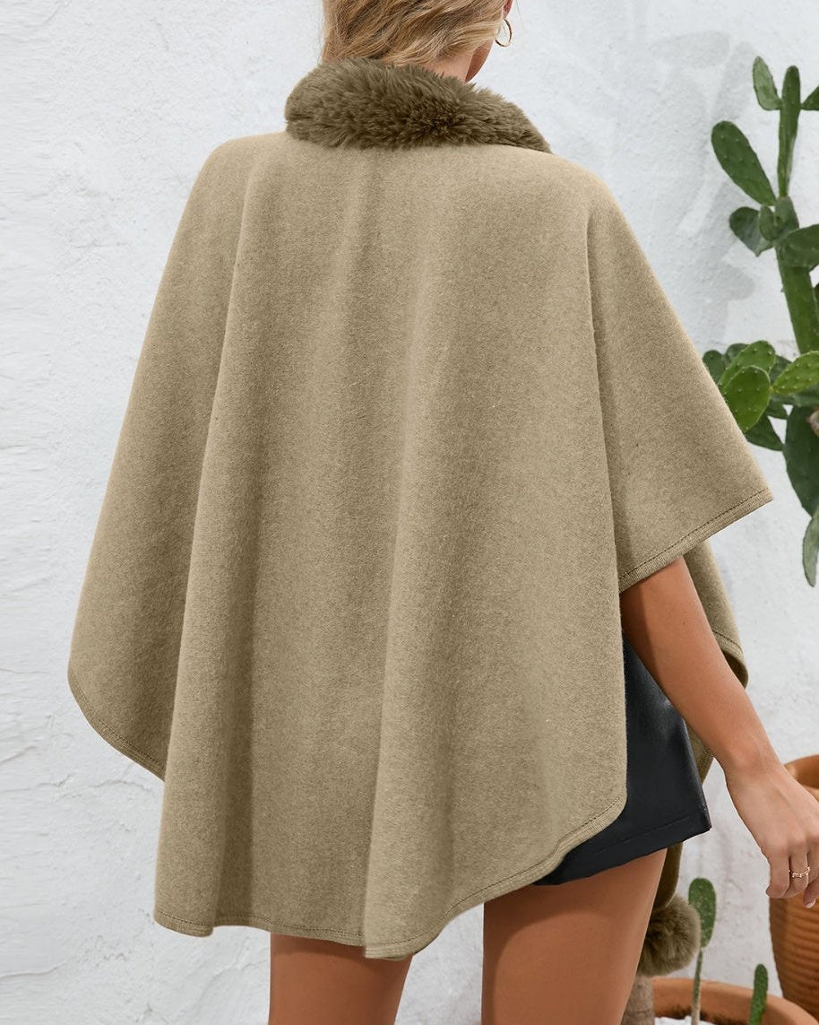 Fuzzy Trim Open Front Poncho