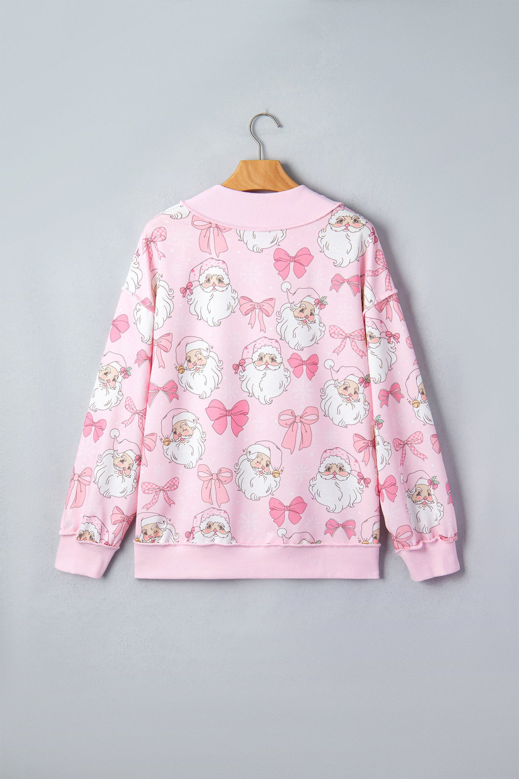Christmas Santa Bow Mock Neck Sweatshirt in pink, styled view