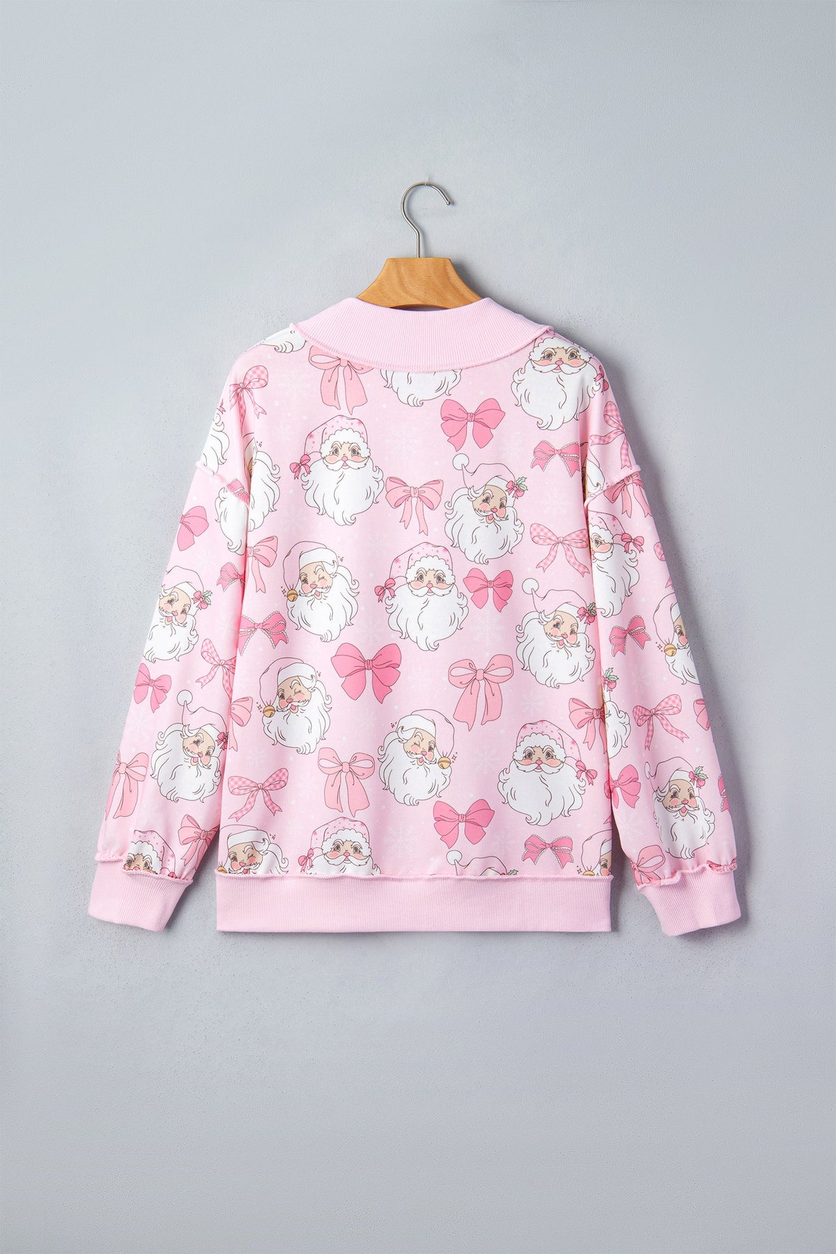 Christmas Santa Bow Mock Neck Sweatshirt in pink, styled view
