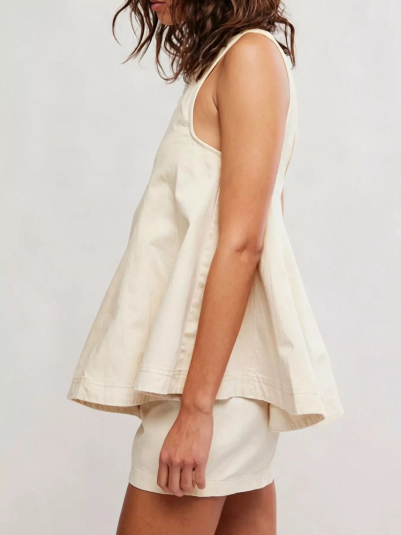 Sleeveless Top and Shorts Denim Set in Milky White, styled view