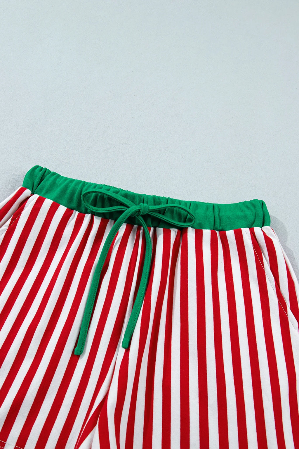 Stripe Colorblock Long Sleeve Collar Top and Shorts Set in Red Stripe, close-up detail
