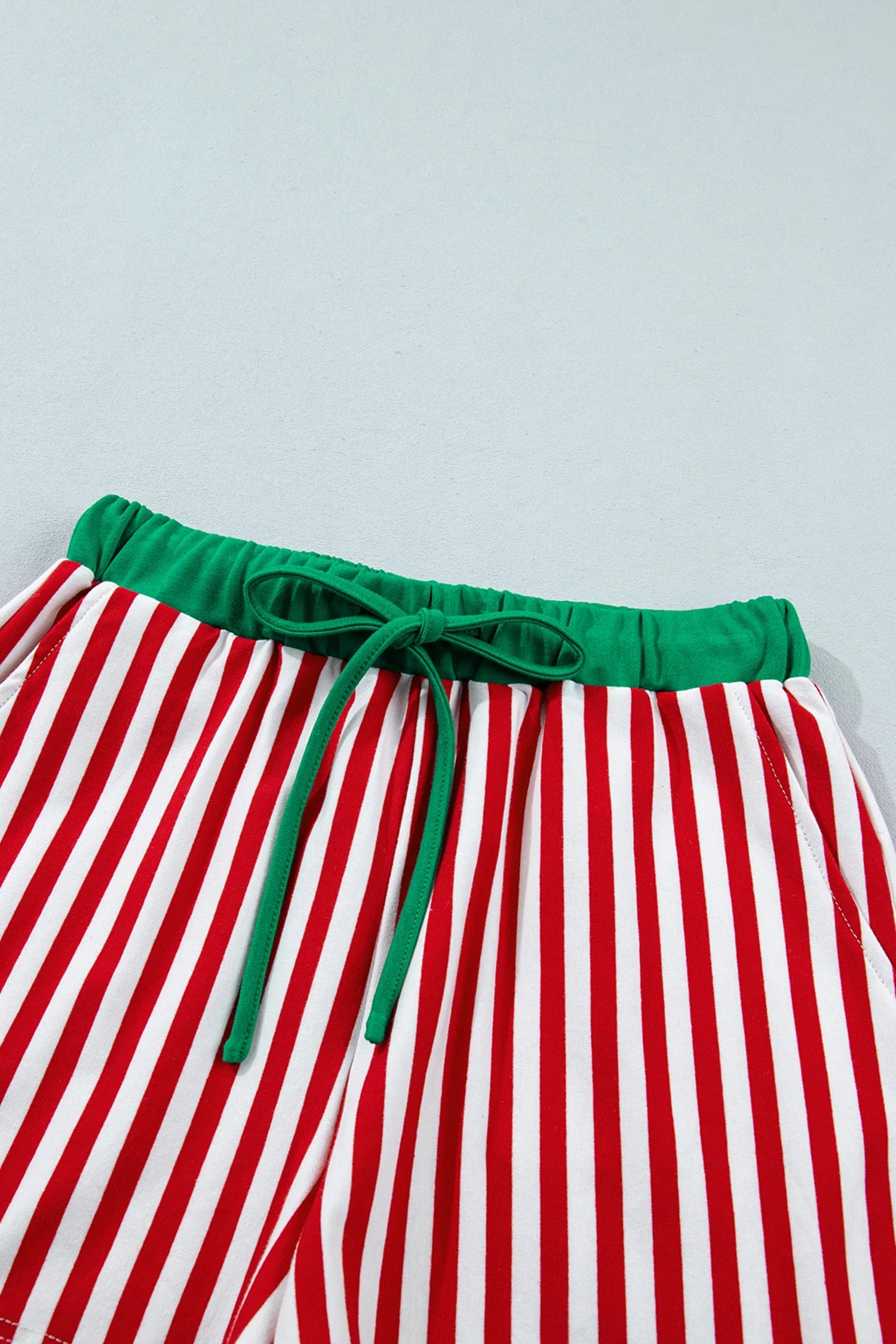 Stripe Colorblock Long Sleeve Collar Top and Shorts Set in Red Stripe, close-up detail