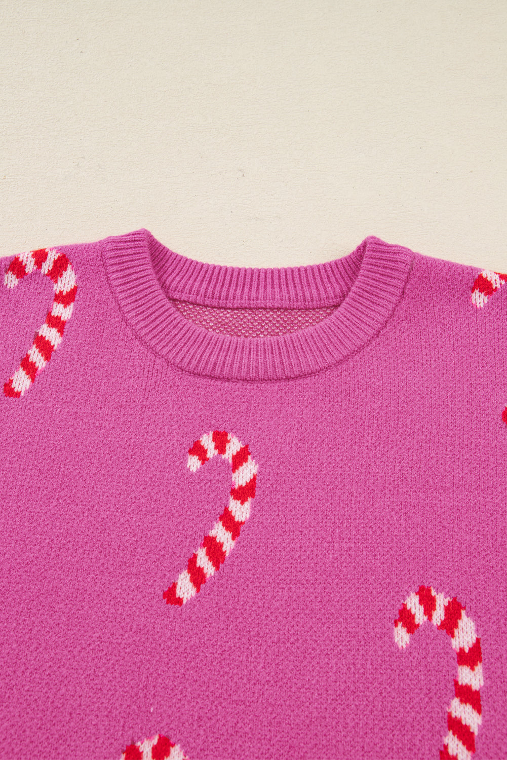 Christmas Candy Cane Drop Shoulder Sweater in dark green and sachet pink, additional view 1