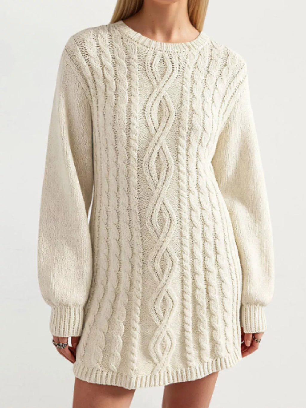 Women's cable knit sweater mini dress, alternate view