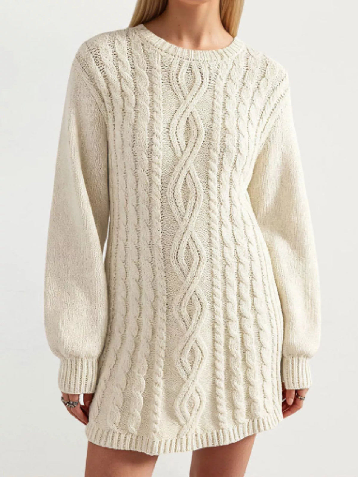 Women's cable knit sweater mini dress, alternate view