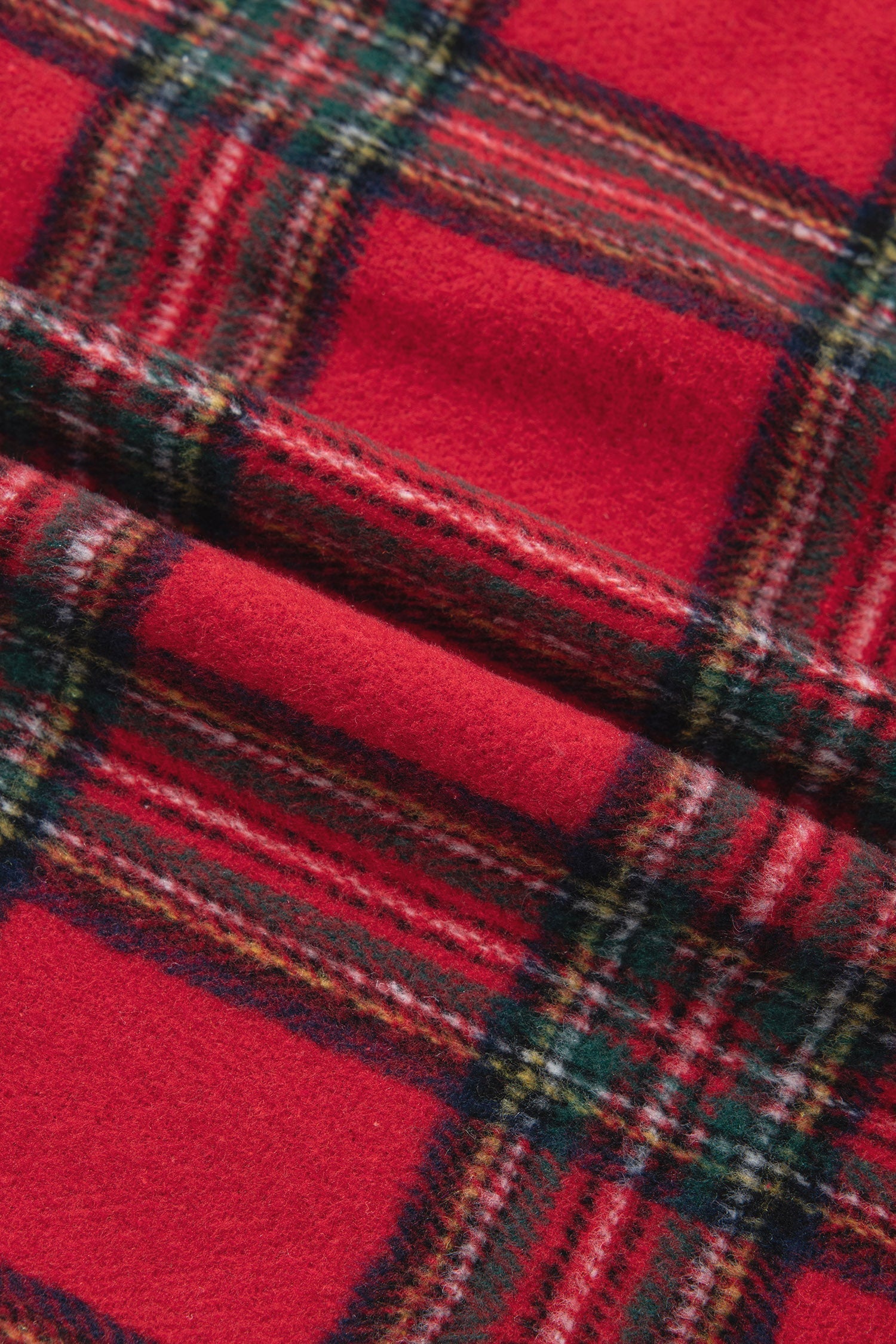 Plaid Button Front Long Sleeve Shacket in Red, close-up detail