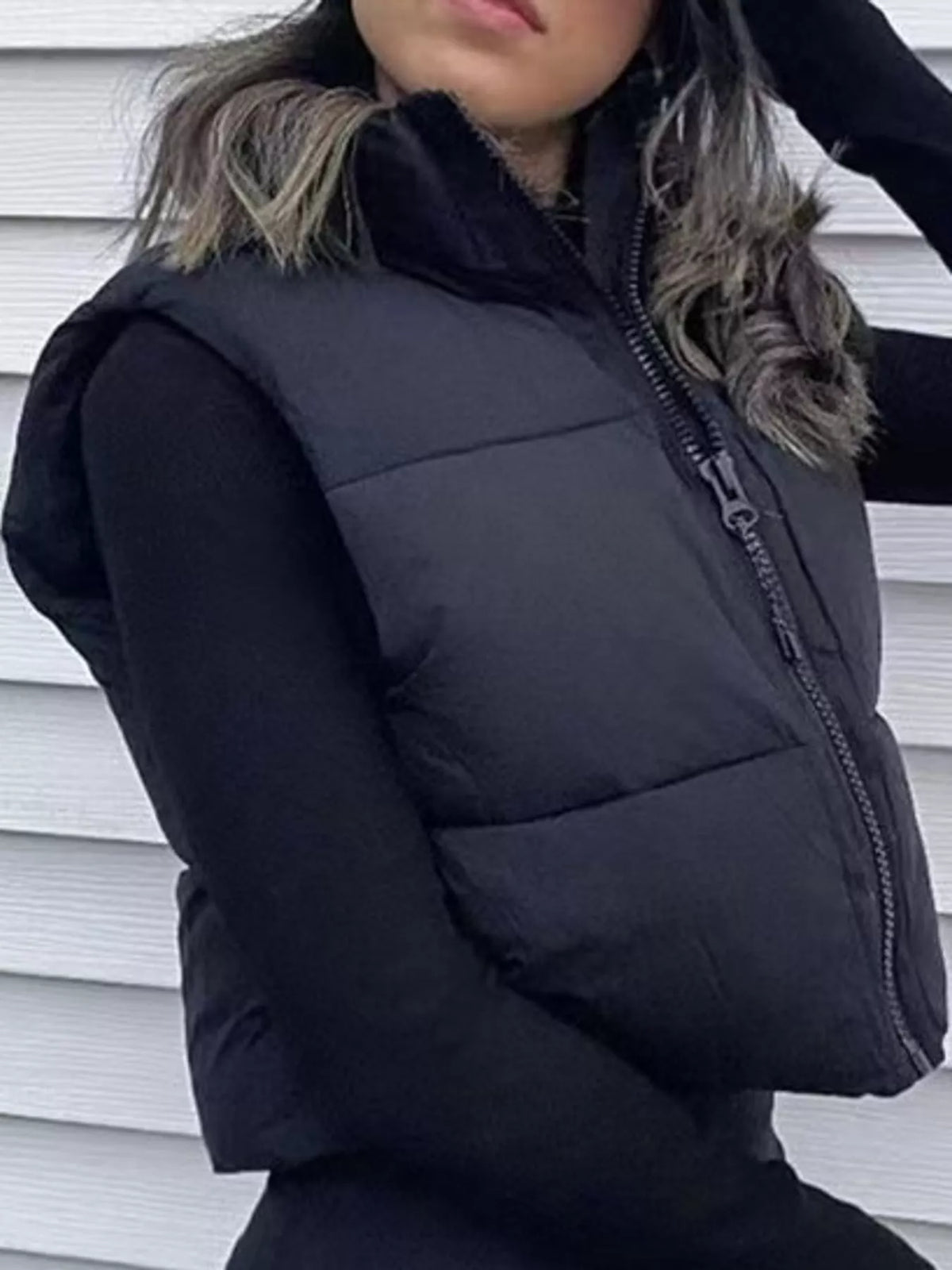 Zip-up puffer vest for women in khaki, black, coffee, pink and white - view 3