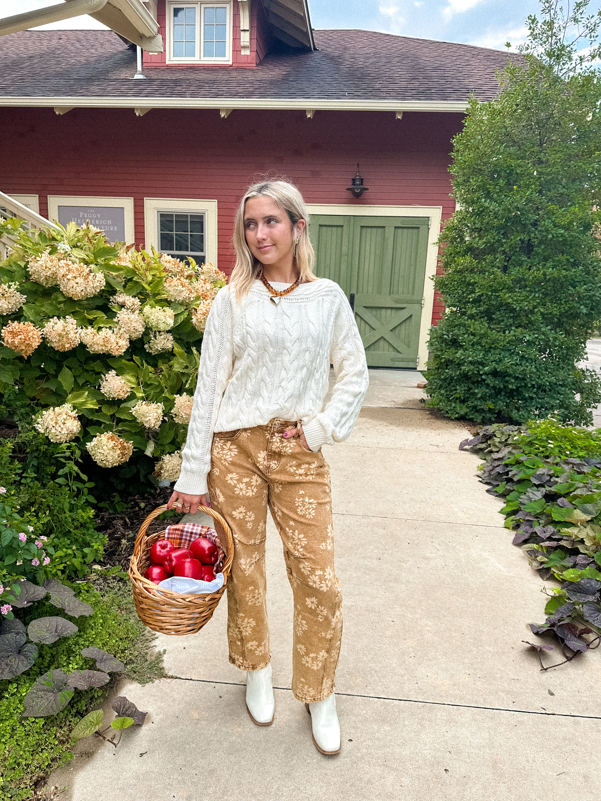 Floral Denim High Waist Straight Leg Jeans