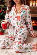 White striped holiday lounge set with button-front top and pants - view 1