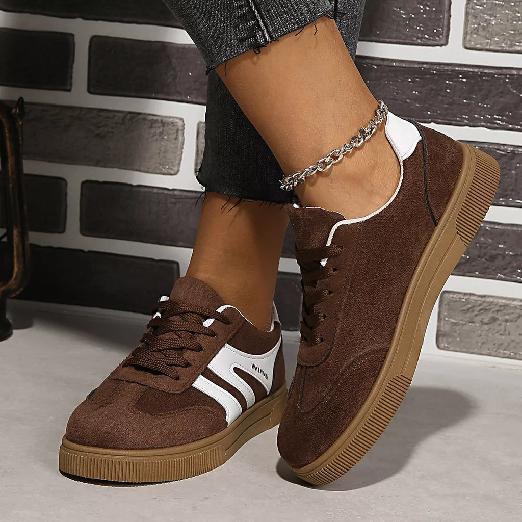 Round Toe Lace Up Sneakers in Brown - side view