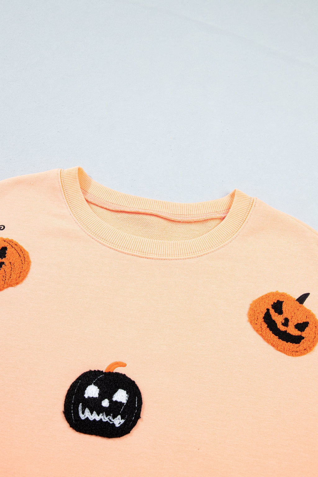 Halloween Embroidered Jack-O-Lantern Drop Shoulder Sweatshirt, back view