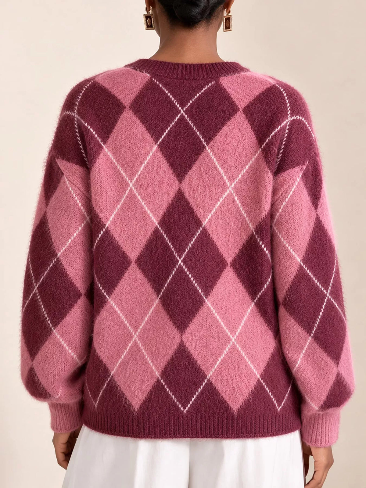 Argyle fuzzy knit sweater, women's relaxed fit - view 12