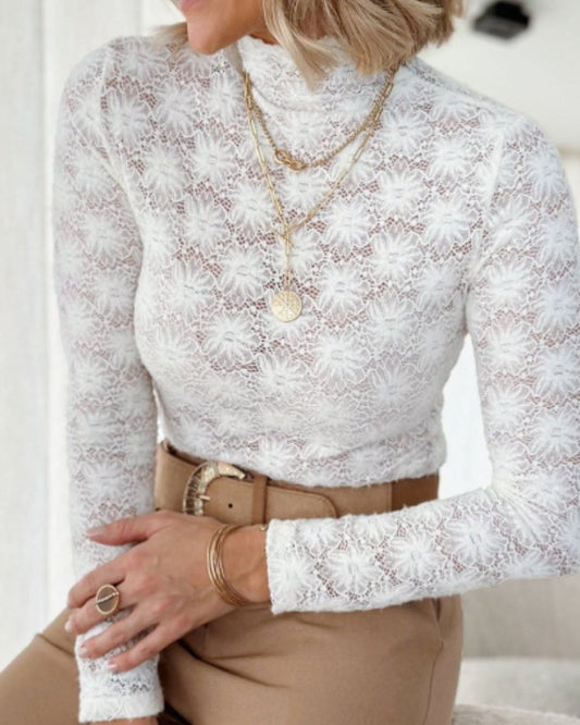 Mock Neck Long Sleeve Lace Top