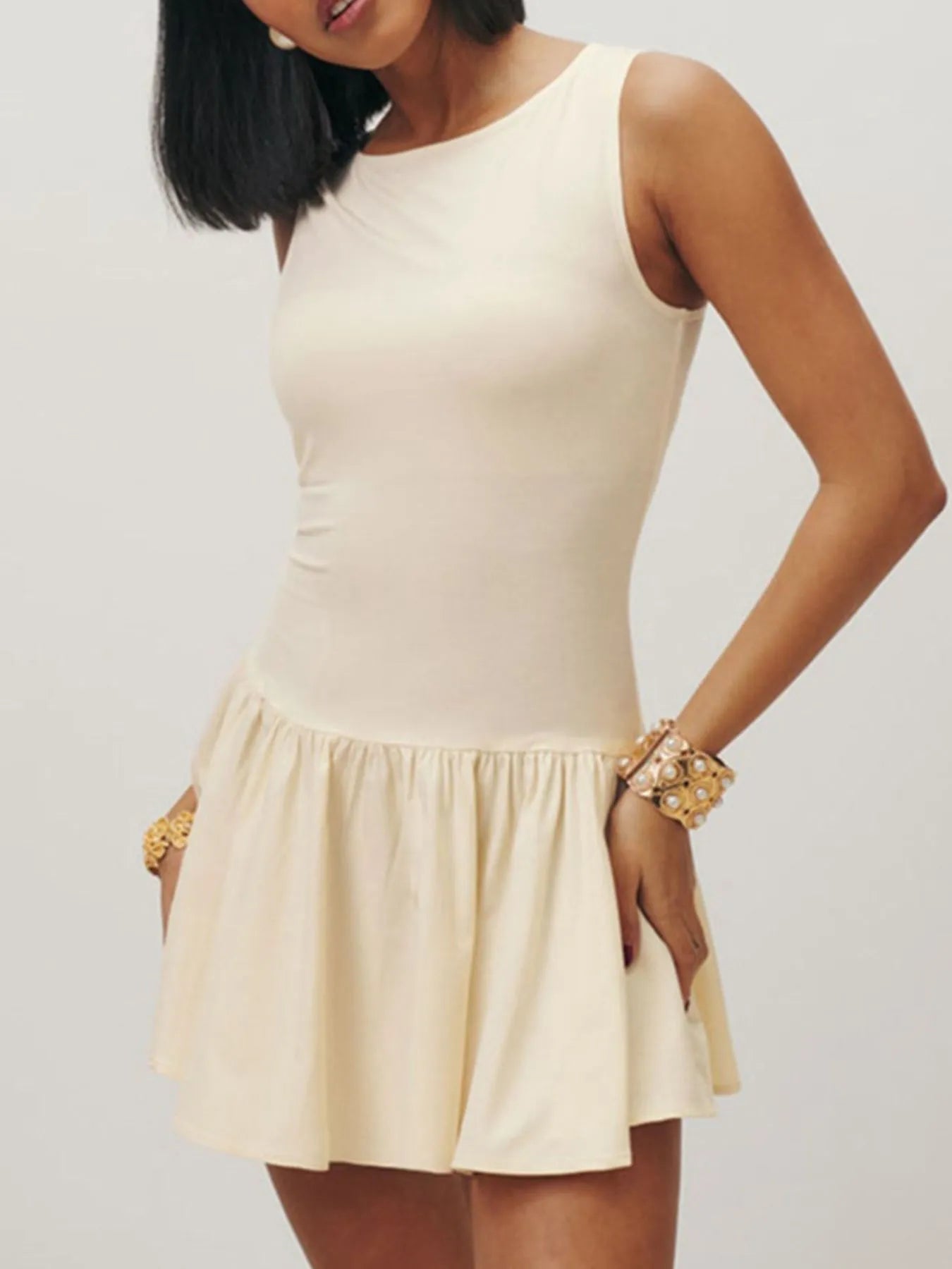 Sleeveless Ruched Mini Tank Dress - ruched tank mini dress, view 5