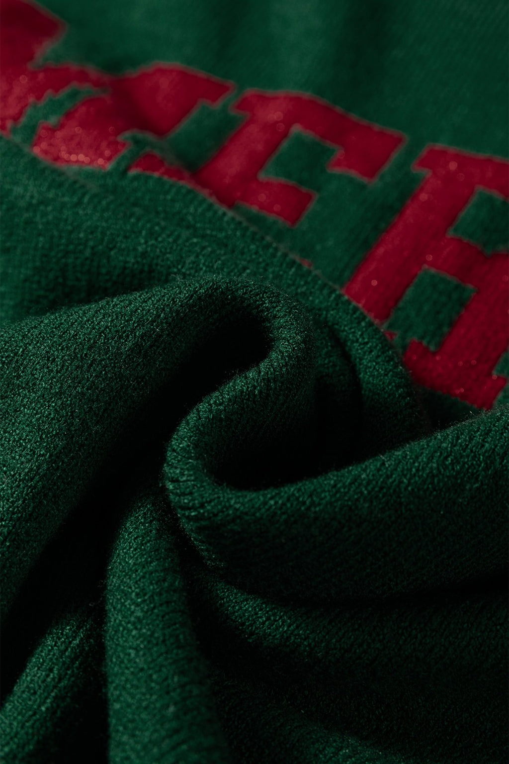 MERRY Raglan Long Sleeve Christmas Sweater, close-up detail