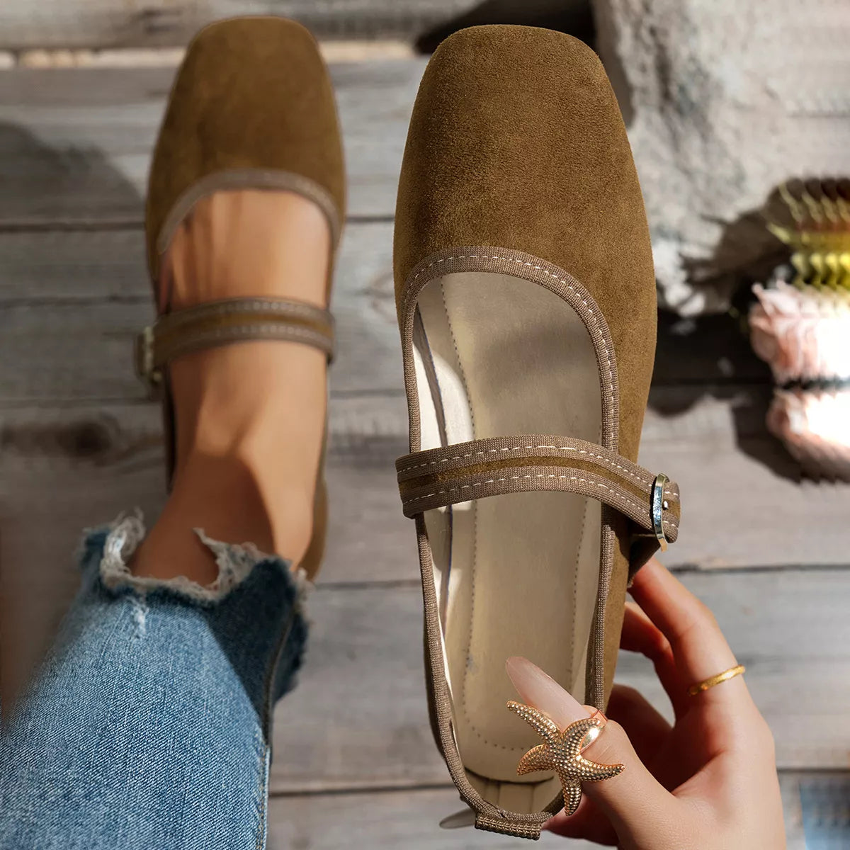 Women's square toe slip-on flats, view 9