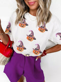 Sequin Pumpkin Witch Halloween Tee - front view