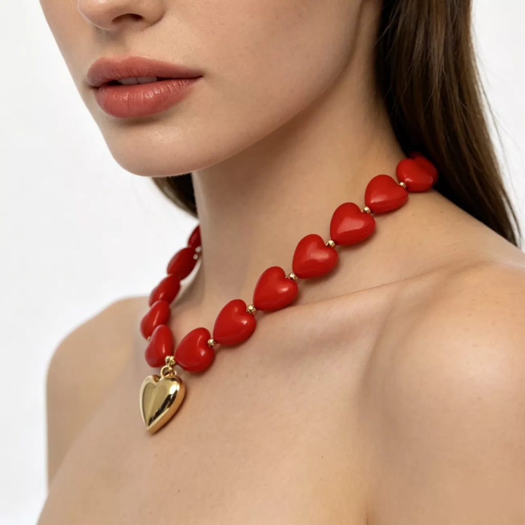 Heart-Shaped Resin Beaded Necklace - styled view