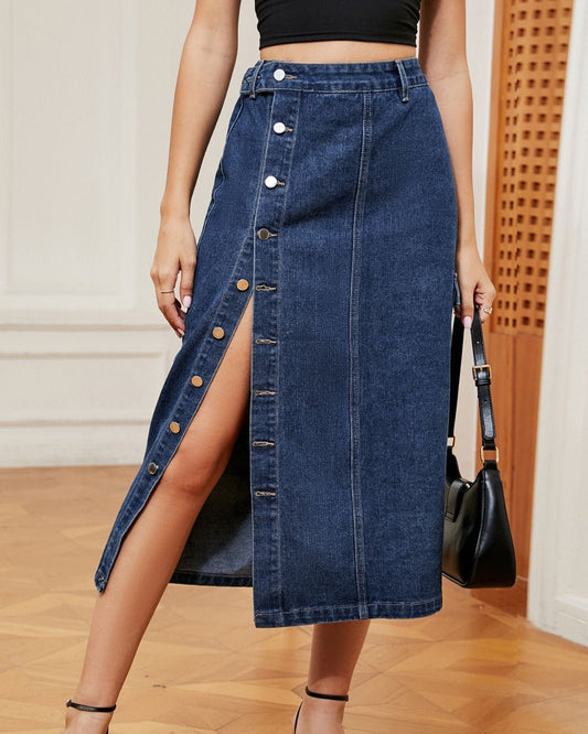 Button Down Midi Denim Skirt