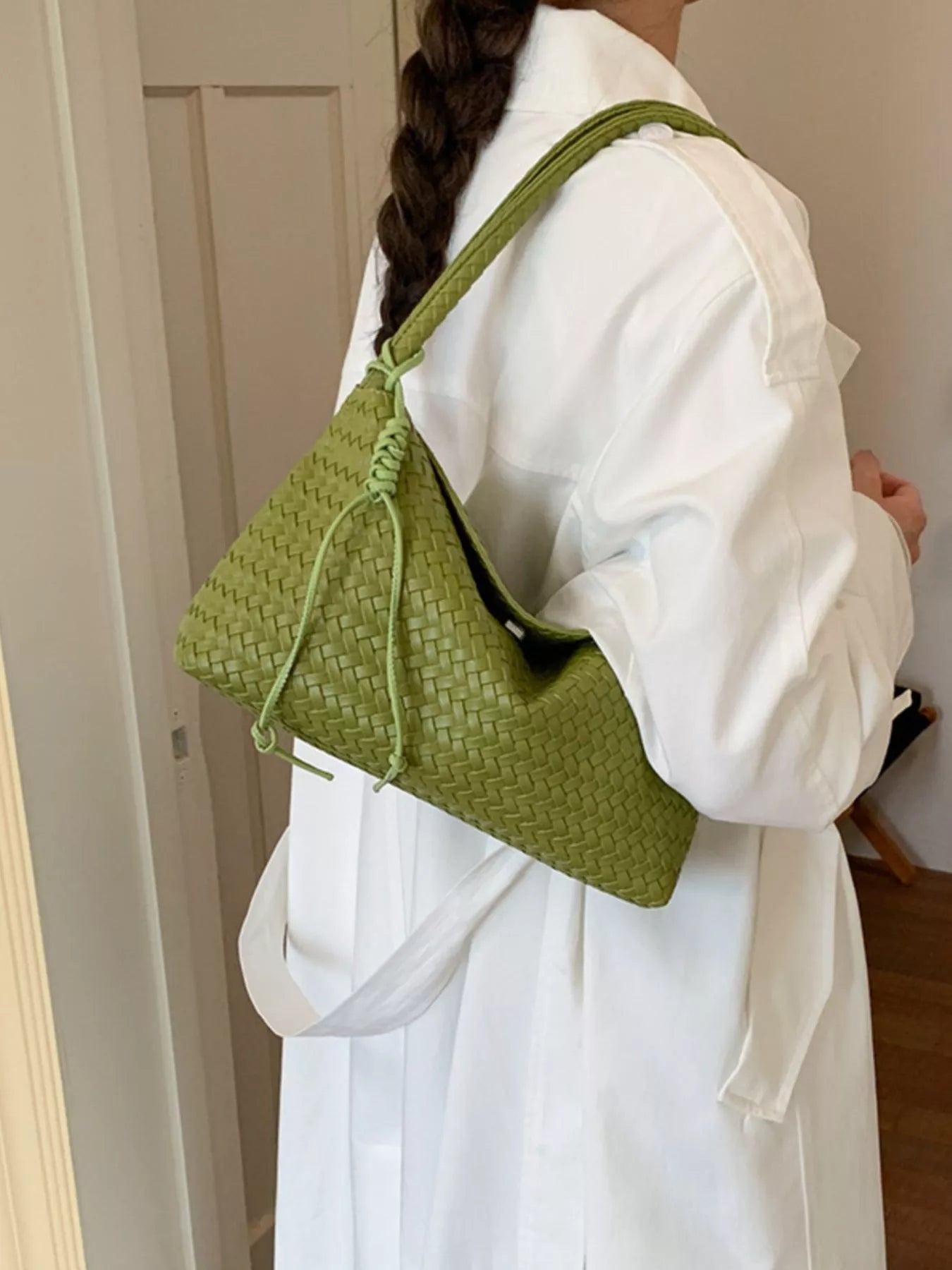 Woven Leather Shoulder Bag - woven PU leather shoulder bag, view 4