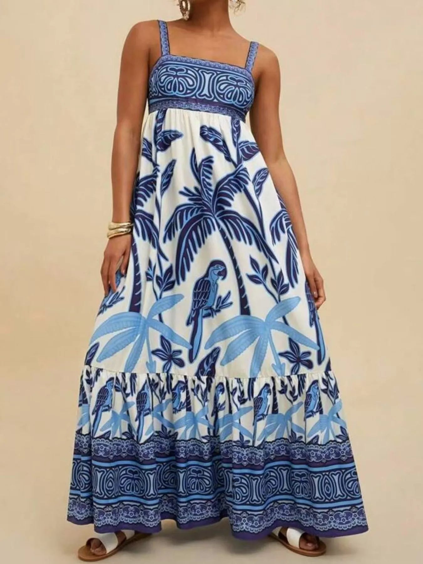 Printed Square Neck Maxi Dress - multiple colorways flat lay
