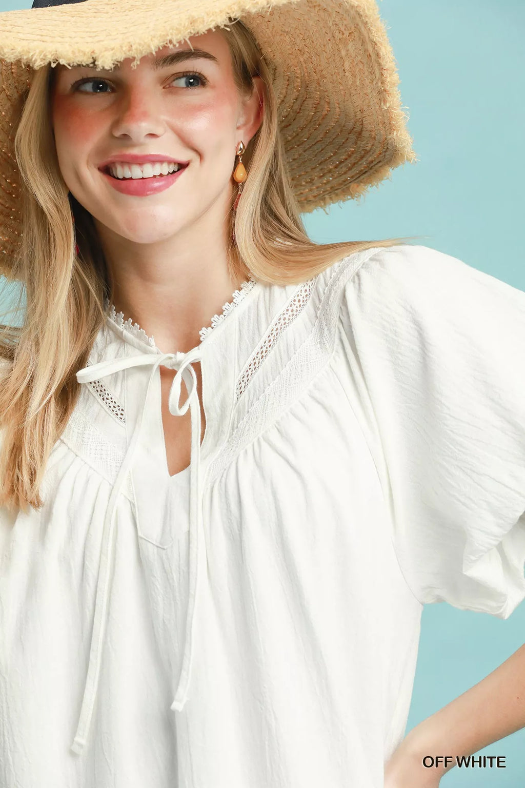 Umgee Flutter Sleeve Tassel Tie Ruffle Hem Mini Dress - styled casual outdoor view