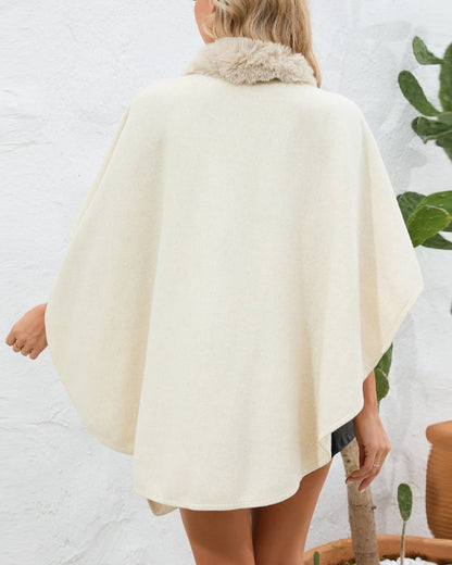 Fuzzy Trim Open Front Poncho