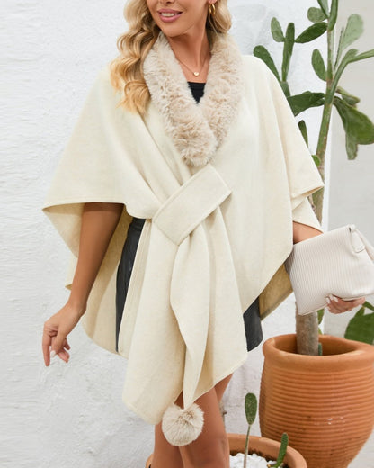 Fuzzy Trim Open Front Poncho