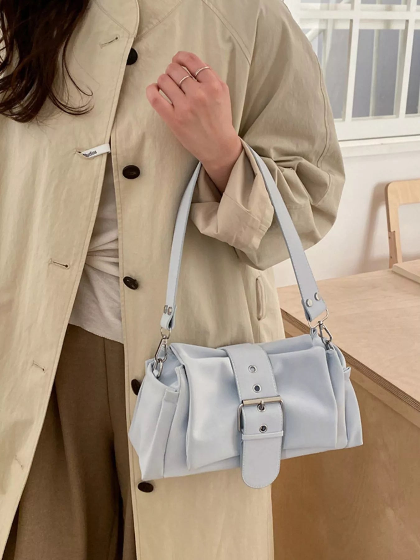 Buckle Detail Crossbody Bag - PU leather crossbody bag, view 5
