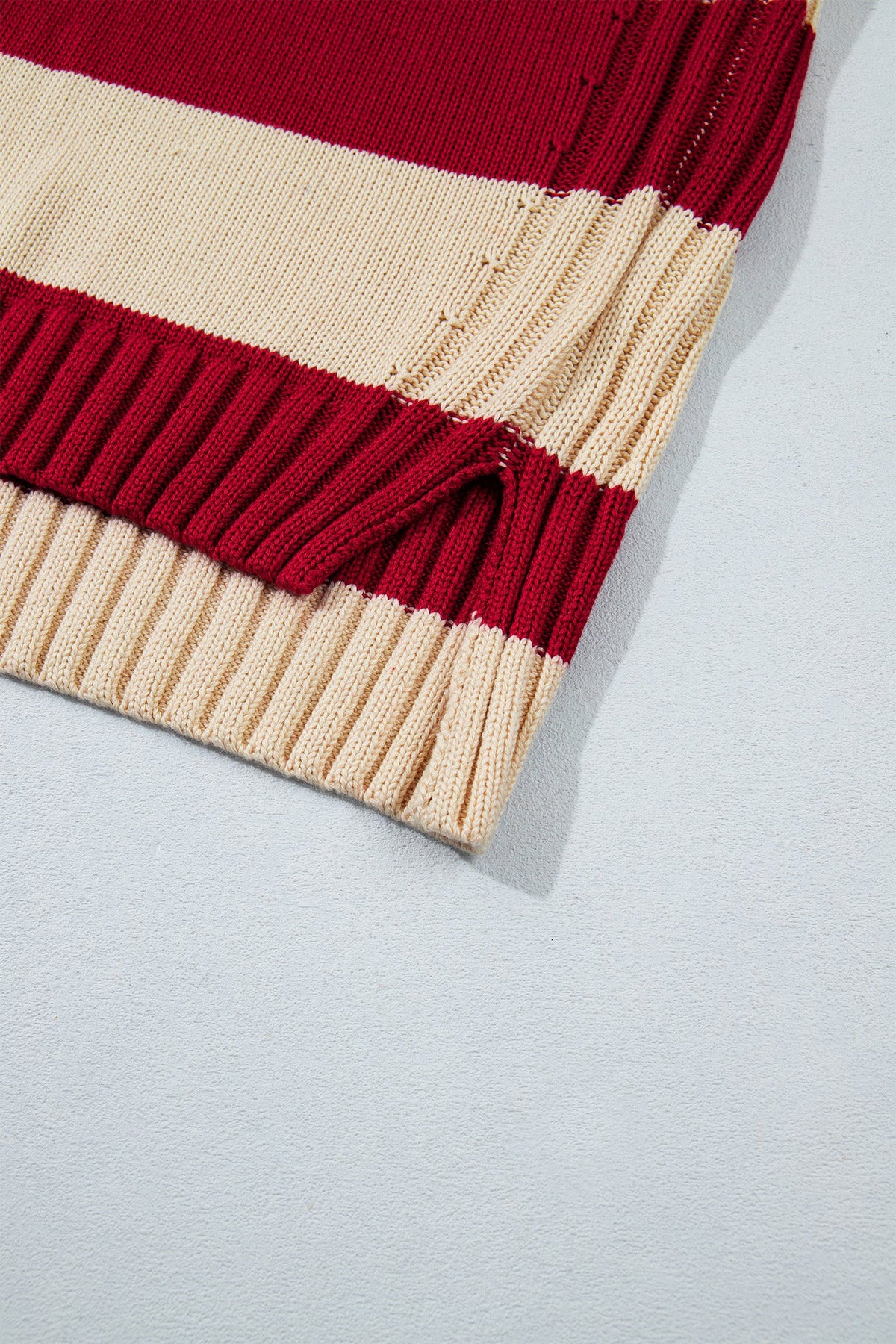 Stripe Ribbed Trim Turtleneck Sweater - back view