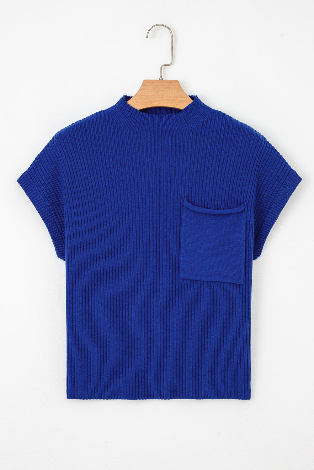 Ribbed Knit Patch Pocket Short Sleeve Top