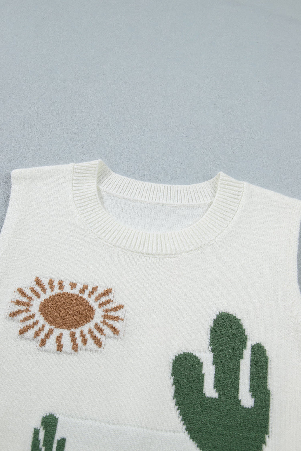 Western Cactus Oasis Sleeveless Sweater Top - styled layered over long sleeve