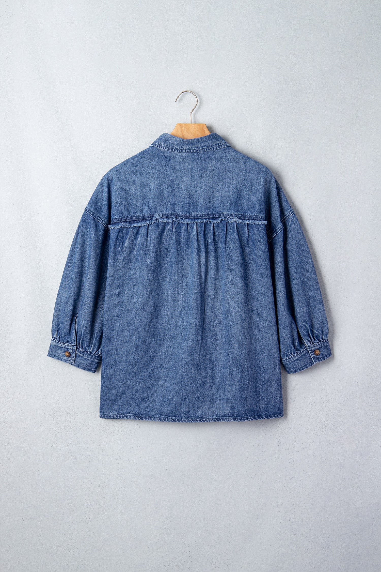 Denim Chest Pocket Button Shirt in dusk blue, side view