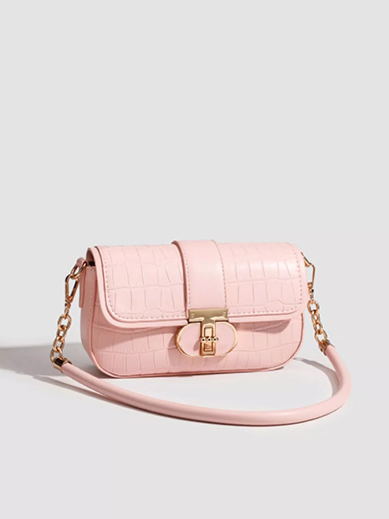 Textured Flap Shoulder Bag in Pink - flat lay view