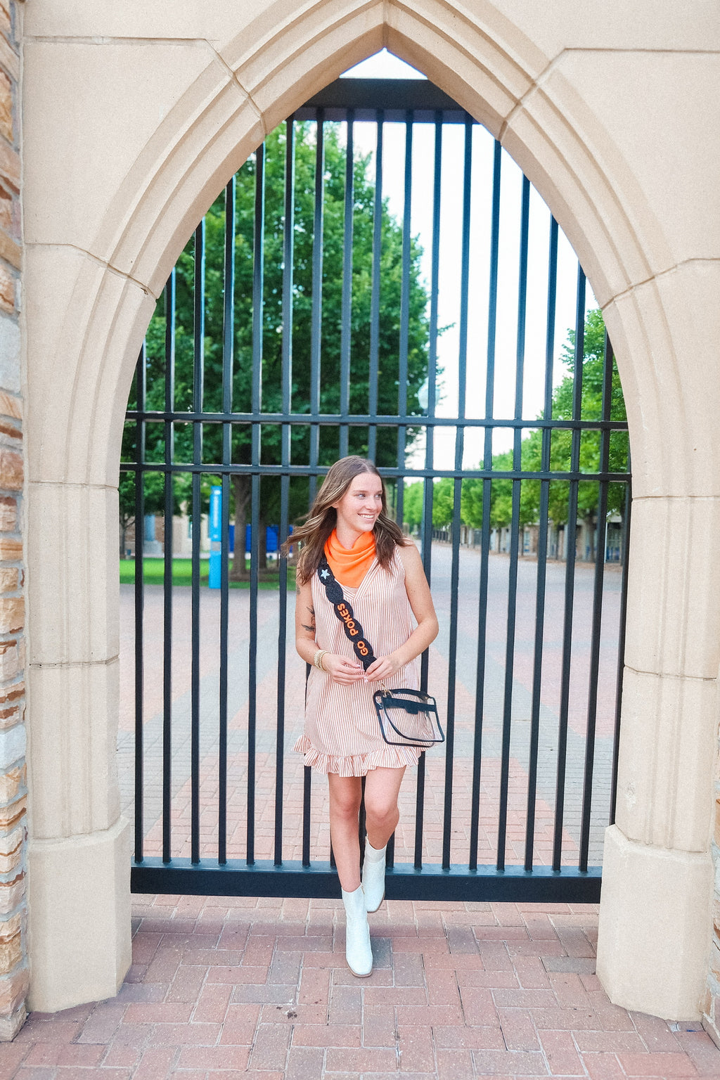 Striped V-Neck Ruffle Hem Mini Dress