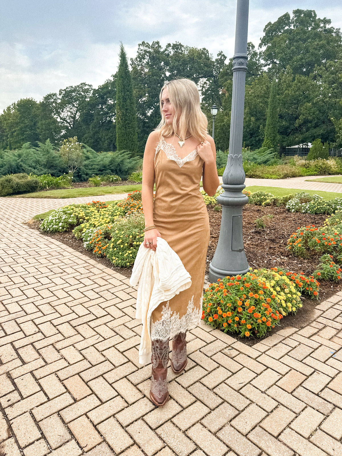 Lace Suede Midi Dress