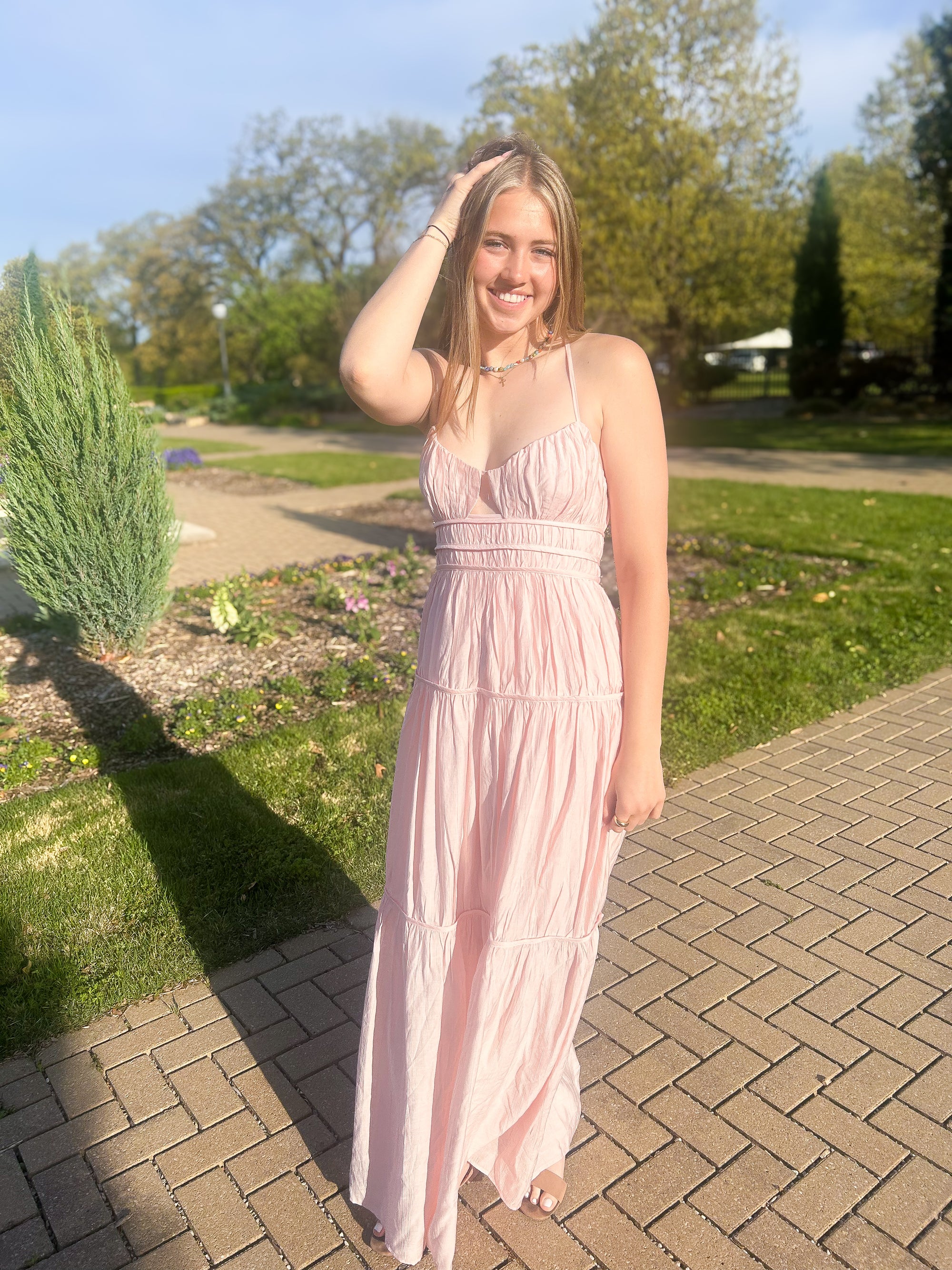 MAXI RUFFLE TIE BACK DRESS