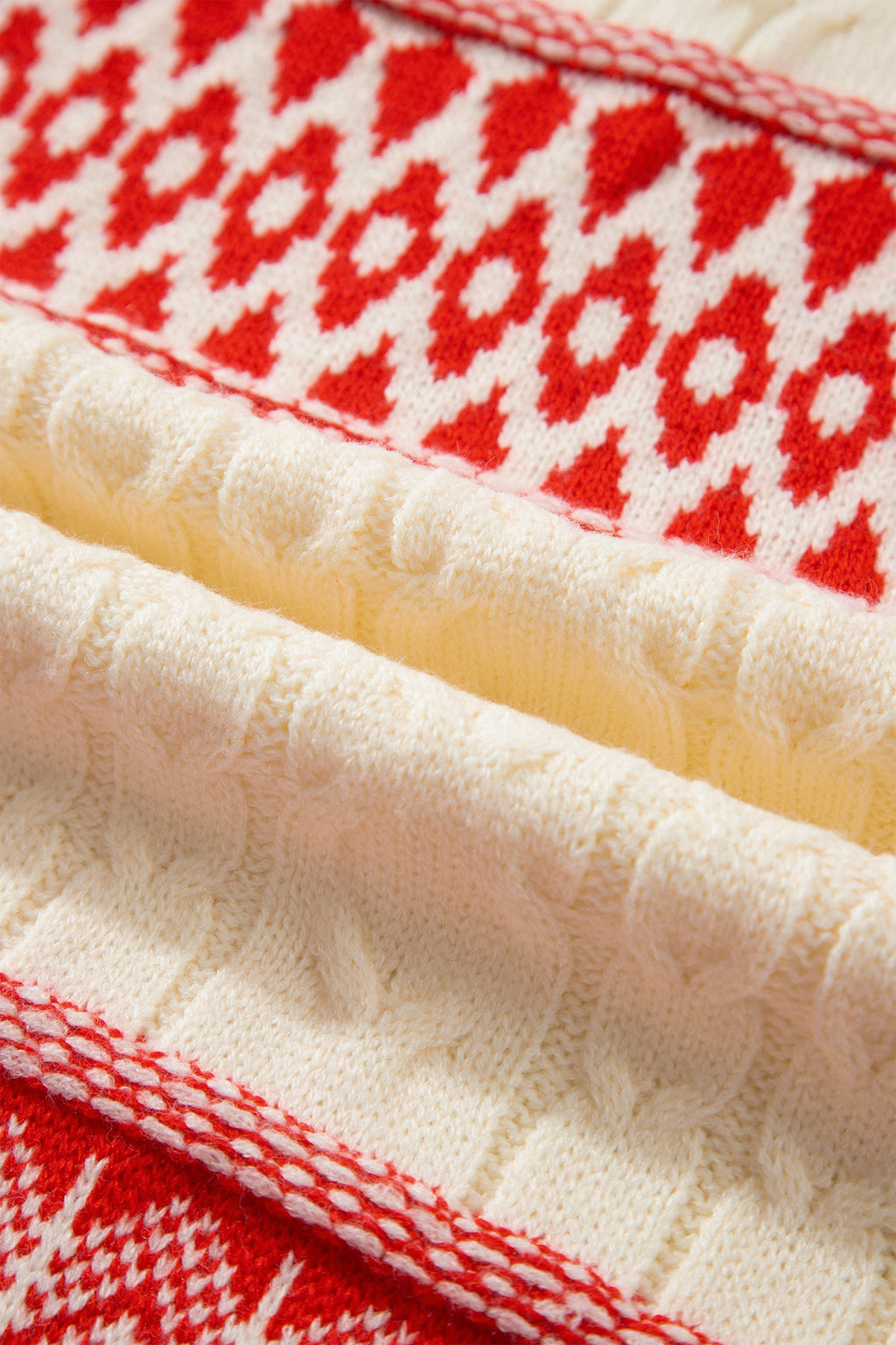 Western Fair Isle Cable Knit Sweater in red, side view