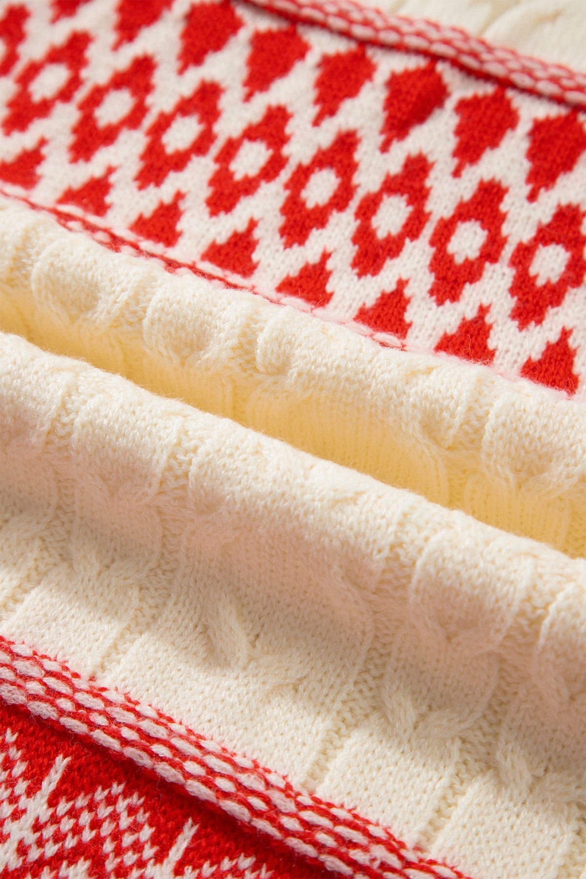 Western Fair Isle Cable Knit Sweater in red, side view